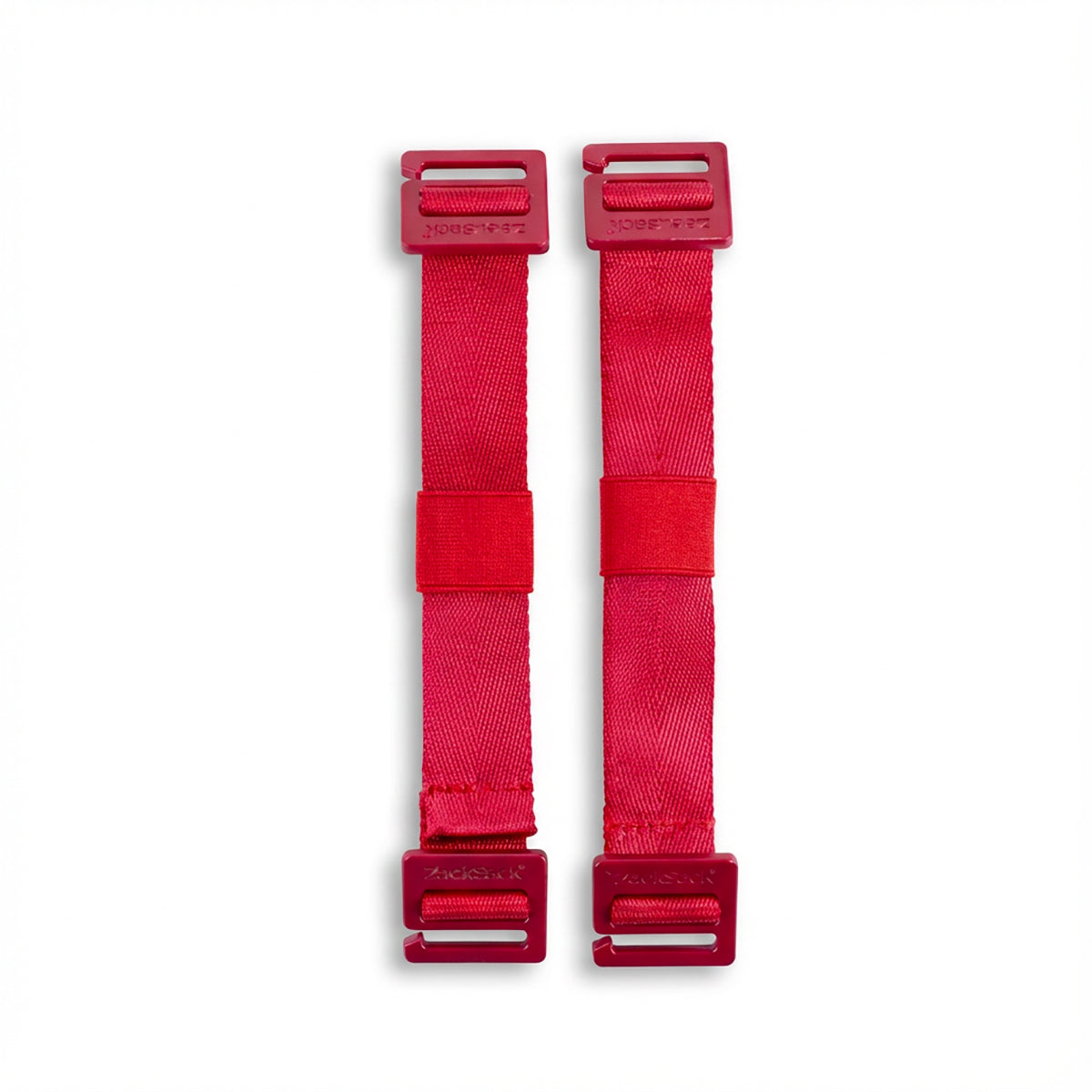 Twee Zeeksack Activity Straps i Raspberry Red tegen een witte achtergrond